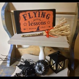 Halloween wood sign with broomstick